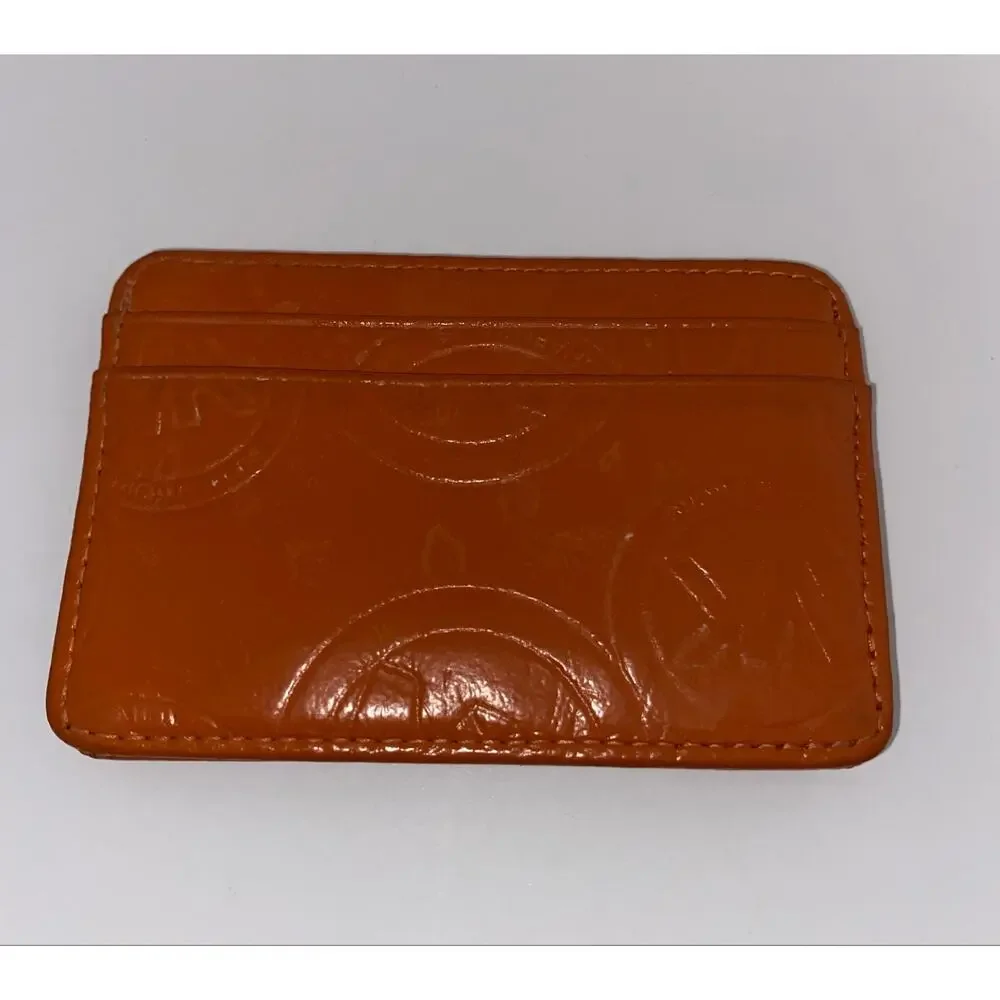 Michael Kors Orange Embossed Leather Card Holder Wallet Card Case Slim Compact